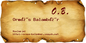 Ormós Balambér névjegykártya